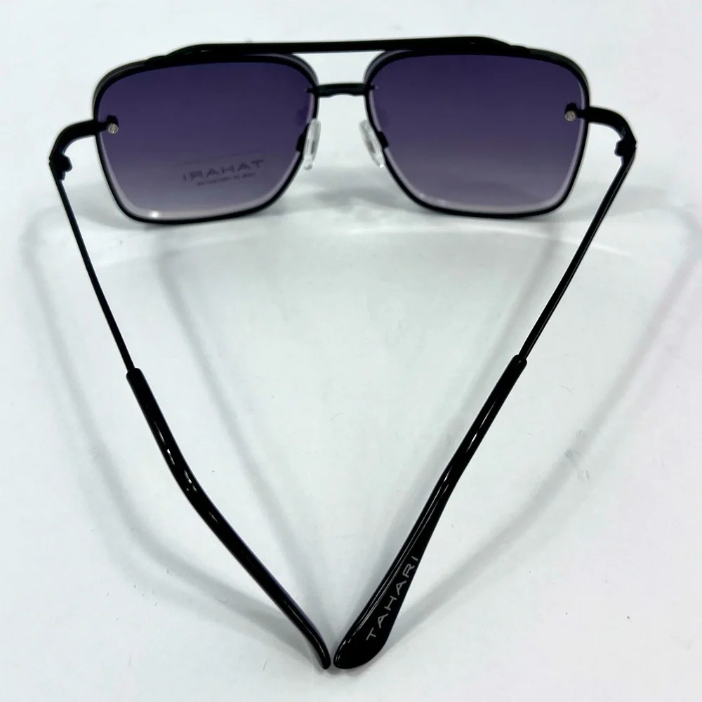 ⭐️TAHARI💯MENS MATT BLACK METAL SUNGLASSES, UNIQUE LENSES & FADING PURPLE COLOR